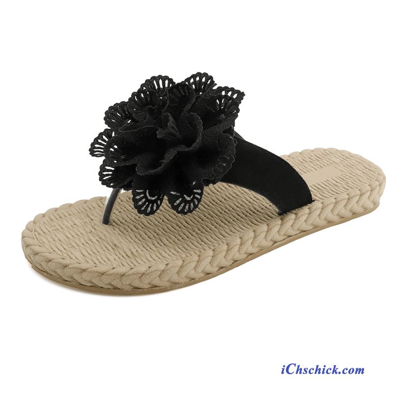 Schuhe Flip Flops Süß Outwear Mädchen Sommer Schön Sandfarben Schwarz Kaufen