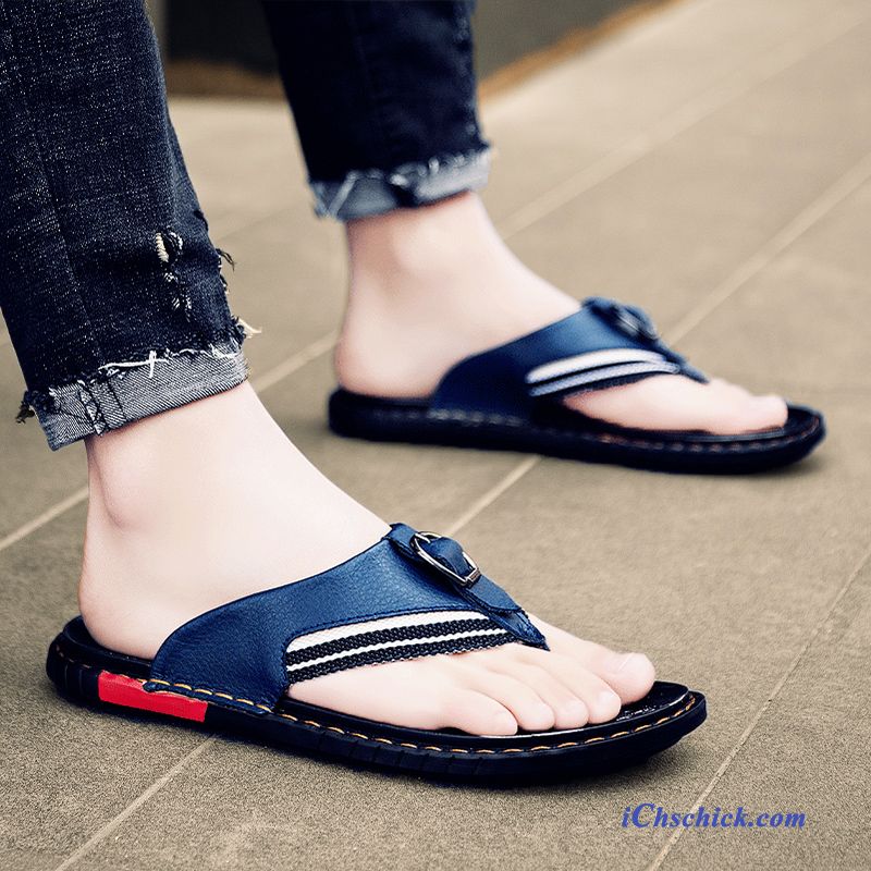 Schuhe Flip Flops Trend Pantolette Sandalen Outwear Persönlichkeit Sandfarben Blau Online
