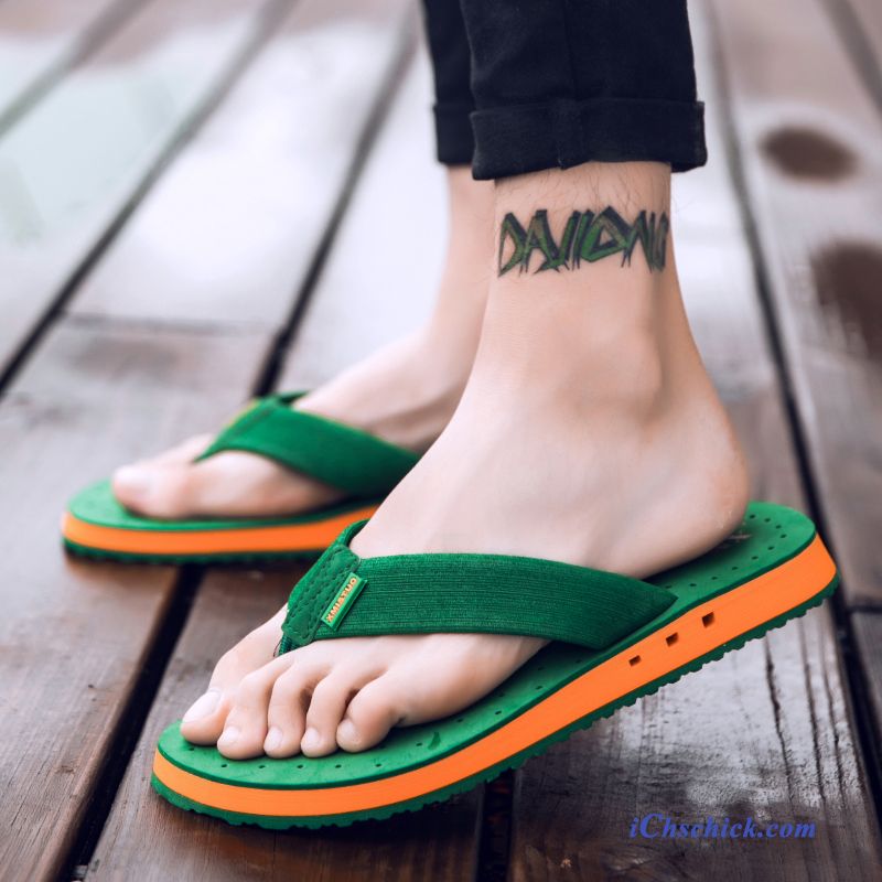 Schuhe Flip Flops Weiche Sohle Draussen Hausschuhe Sommer Trend Grün Sandfarben Günstig