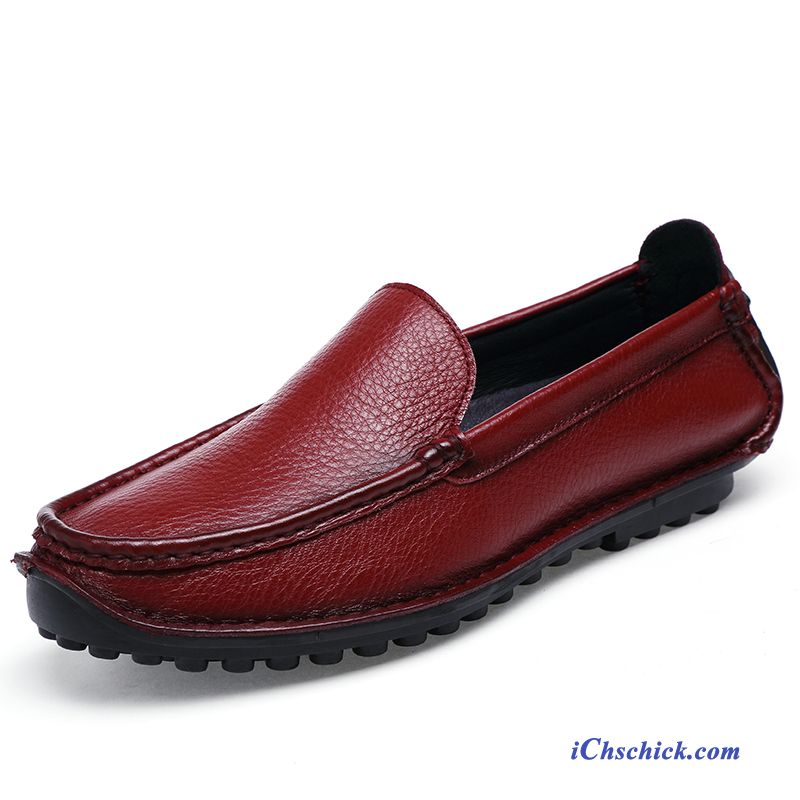 Schuhe Halbschuhe Casual Echtleder Neue Lederschuhe Weiche Sohle Bordeauxrot Rot Online