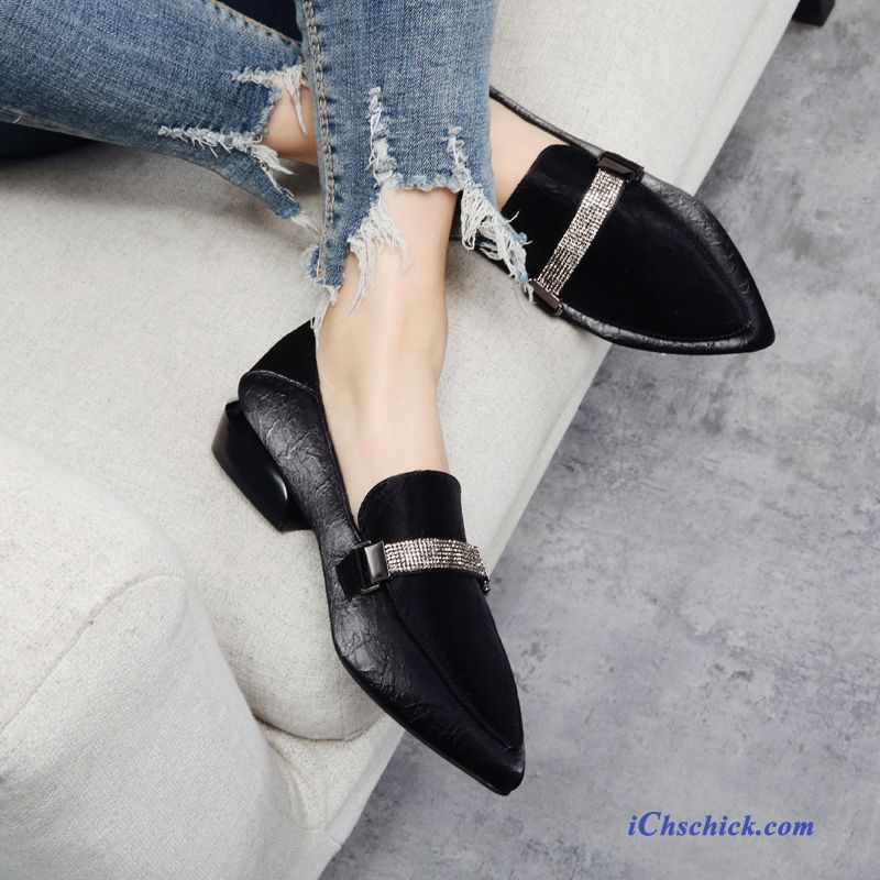 Schuhe Halbschuhe Damen Feder Slip-on Spitze Trend Schwarz Kaufen