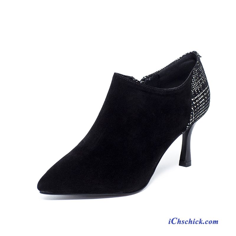 Schuhe Pumps Spitze Feder Neue Herbst Gefrostet Schwarz Dunkel Discount