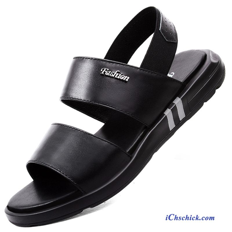 Schuhe Sandalen Casual Rutschsicher Neue Sommer Echtleder Sandfarben Schwarz Sale