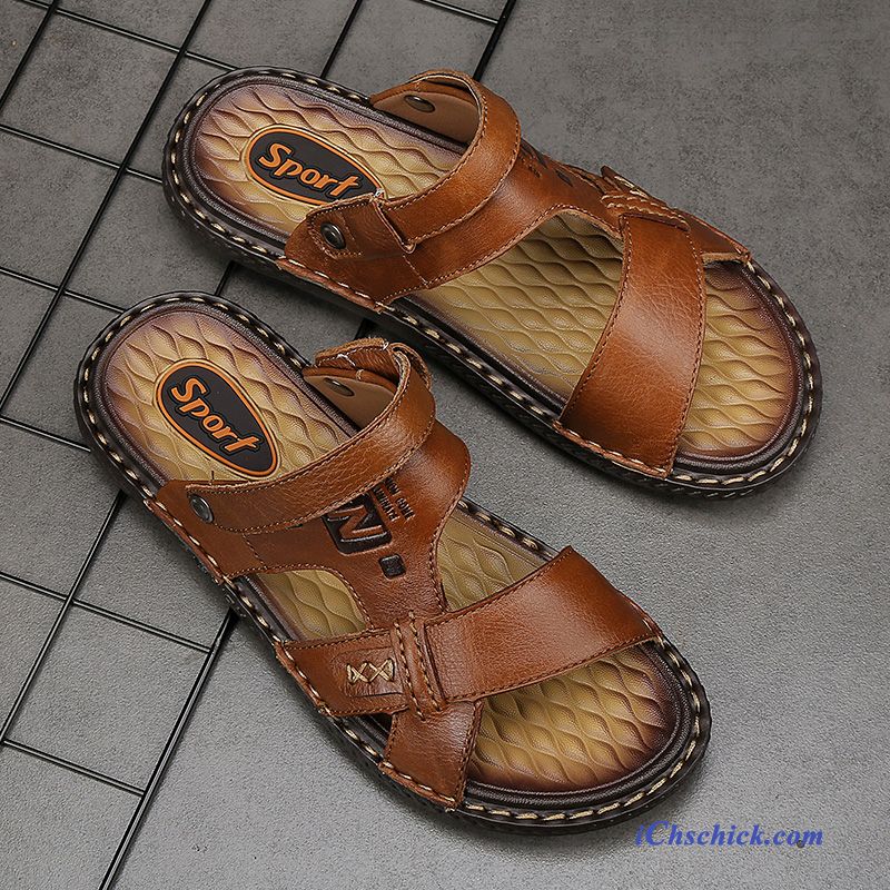 Schuhe Sandalen Echtleder Casual Neue Allgleiches Pantolette Sandfarben Braun Günstige