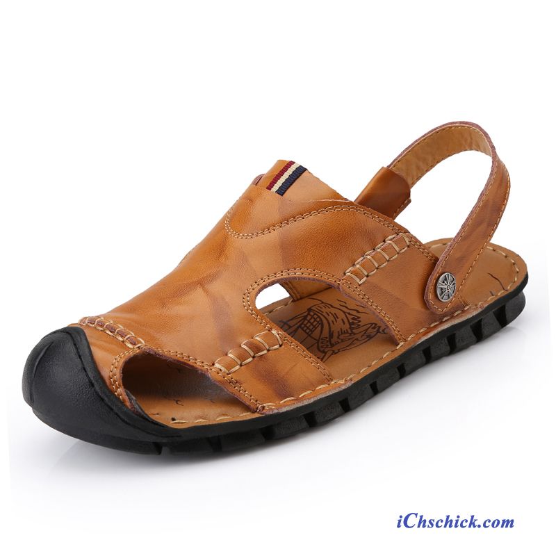 Schuhe Sandalen Leder Casual Trend Neue Sommer Sandfarben Braun Günstige