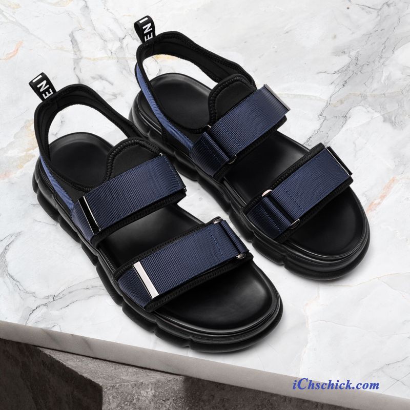 Schuhe Sandalen Neue Dicke Sohle Casual Trend Weiche Sohle Sandfarben Blau Online