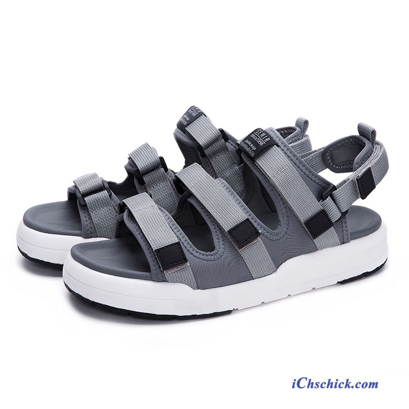 Schuhe Sandalen Pantolette Klettverschluss Trend Sandfarben Grau Verkaufen