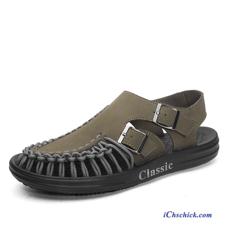 Schuhe Sandalen Sommer Hohl Faul Slip-on Hausschuhe Army Grün Sandfarben Verkaufen