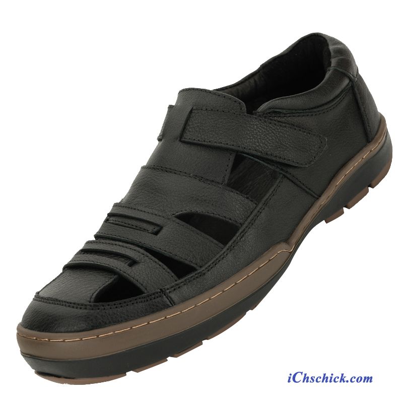 Schuhe Sandalen Weiche Sohle Sommer Rutschsicher Echtleder Oxford Sohle Sandfarben Schwarz Günstige