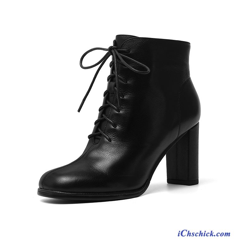 Schuhe Stiefel Dick Riemen Damen Kurze Stiefel Neue Schwarz Günstige