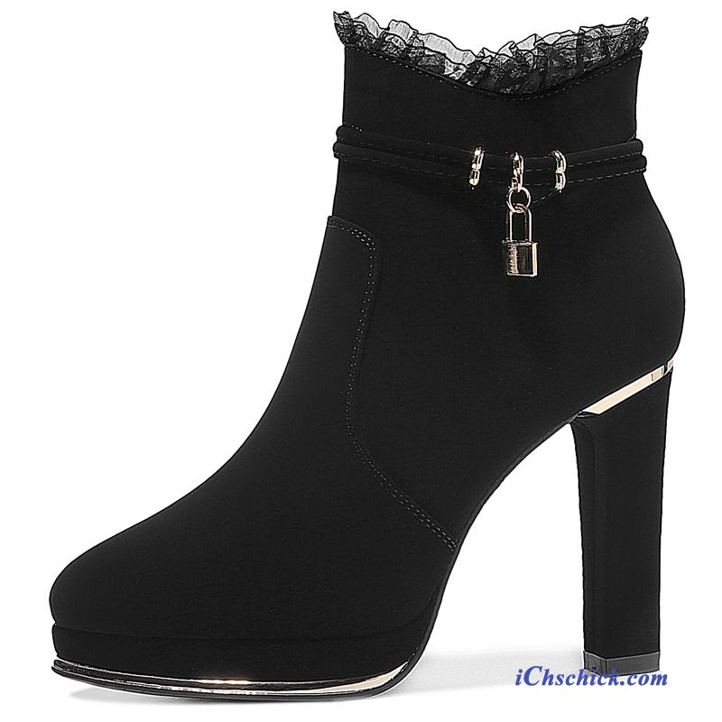 Schuhe Stiefel Dick Winter Damen Allgleiches Strasssteine Schwarz Billige