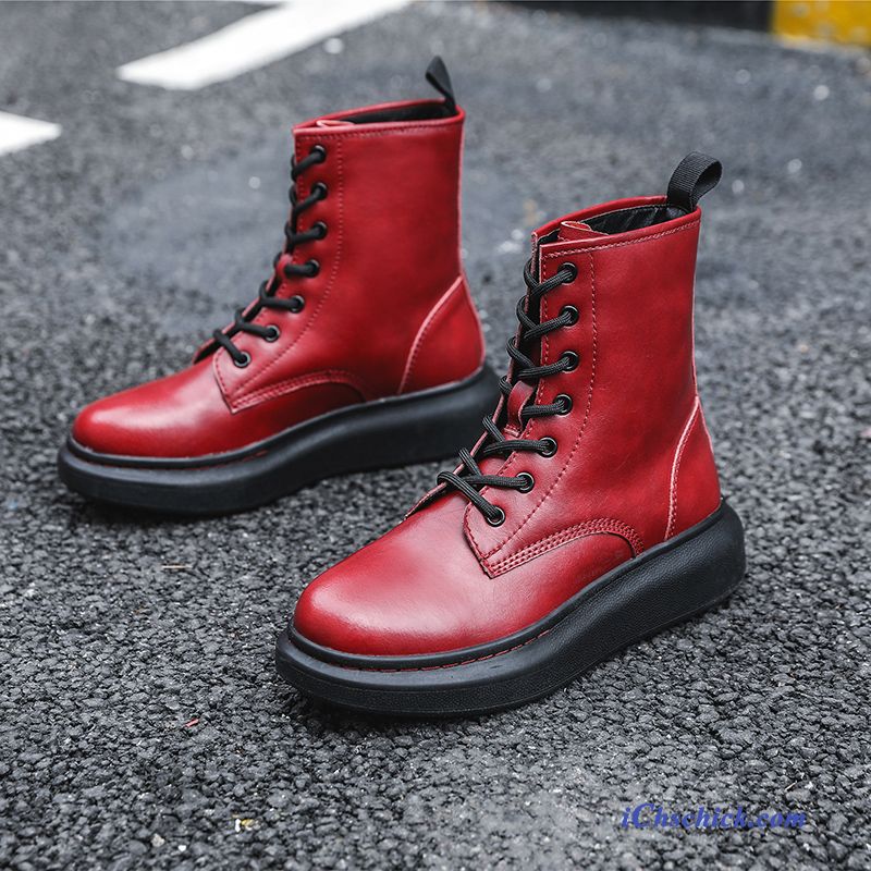 Schuhe Stiefel Herbst Dicke Sohle Schnürung Kurze Stiefel Neue Rot