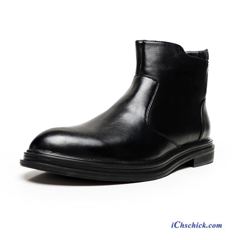 Schuhe Stiefel Reißverschluss Casual Neue Herbst Lederschuhe Schwarz Billig