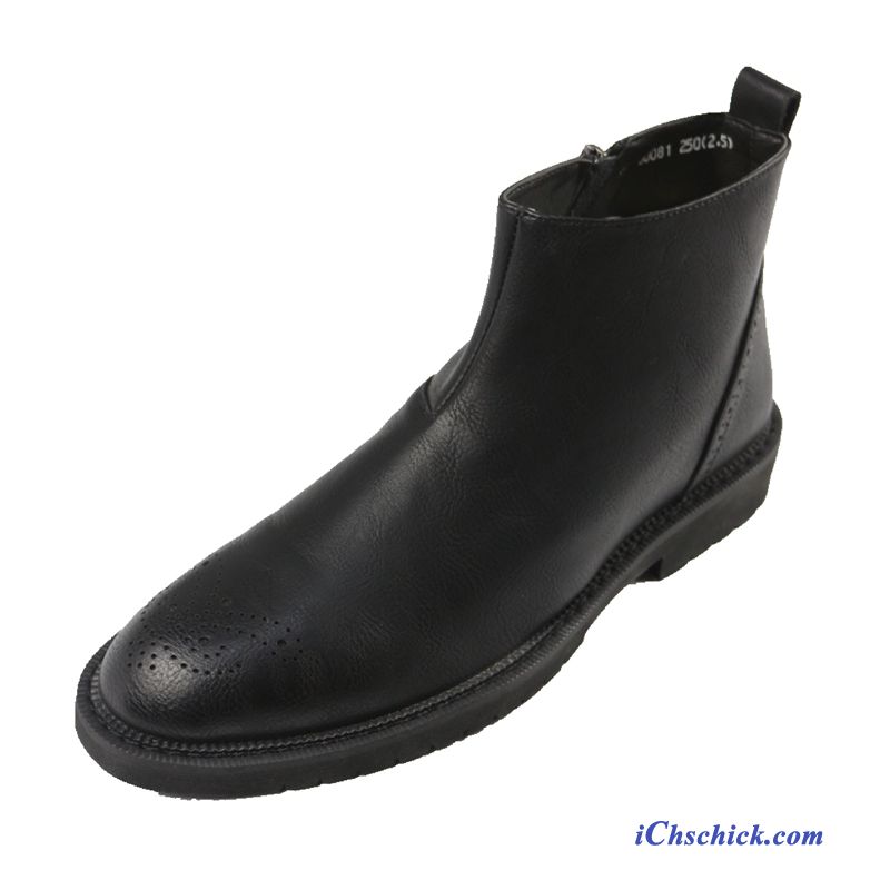 Schuhe Stiefel Winter Hohe Retro British Allgleiches Schwarz Günstig