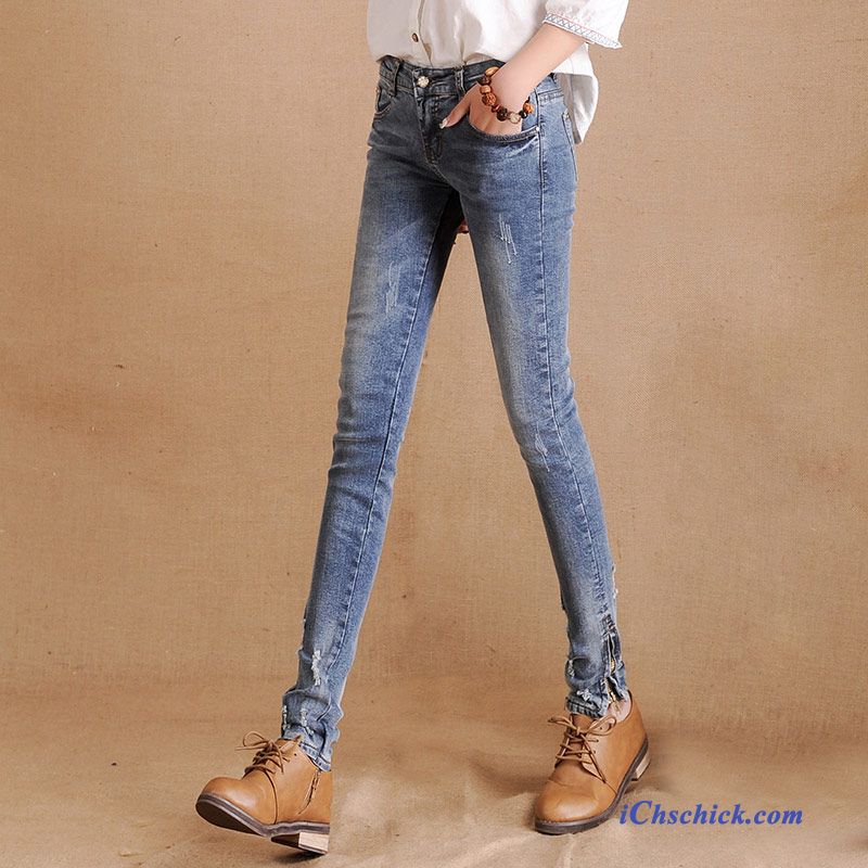 Skinny Stretch Jeans Damen, Zerrissene High Waist Jeans Rabatt