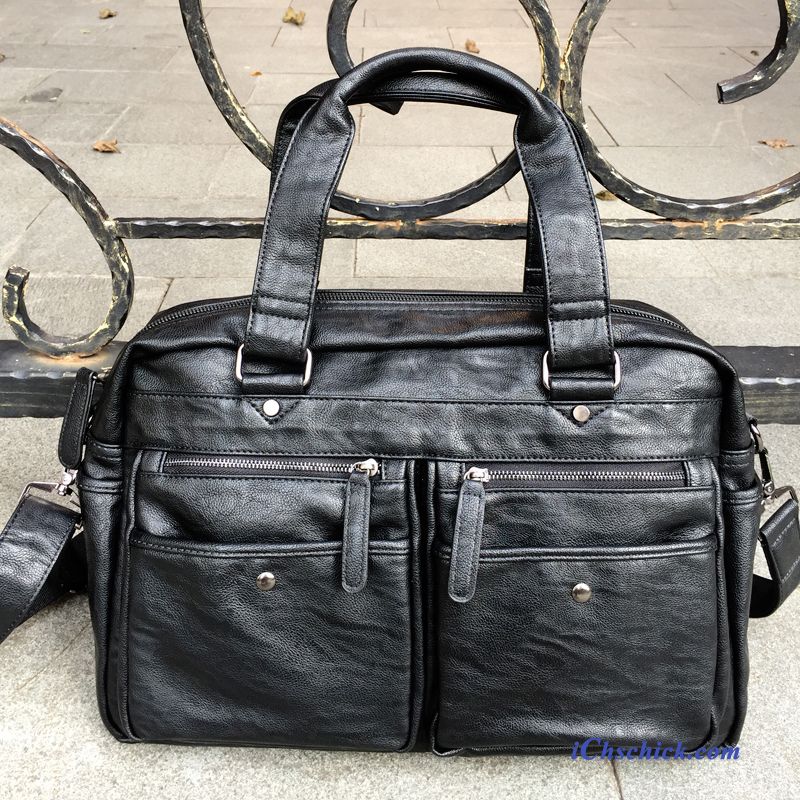 Taschen Handtaschen Echtleder Reise Messenger-tasche Geschäft Laptoptasche Schwarz Sale