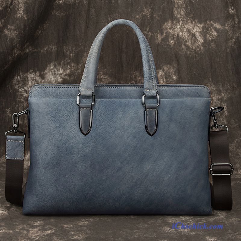 Taschen Handtaschen Kreuzung Herren Rindsleder Geschäft Messenger-tasche Blau Online